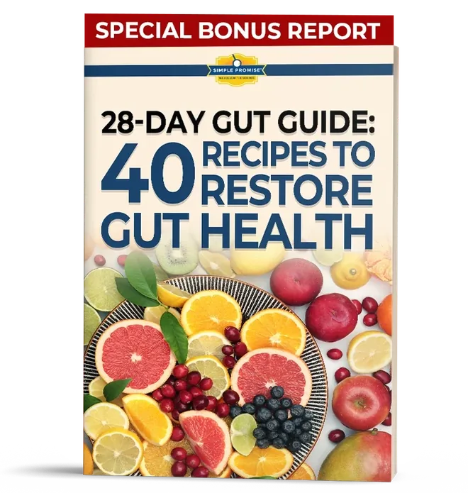 Cover art for a 28-day gut guide with 40 recipes