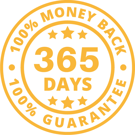 365-day one hundred percent money back guarantee seal